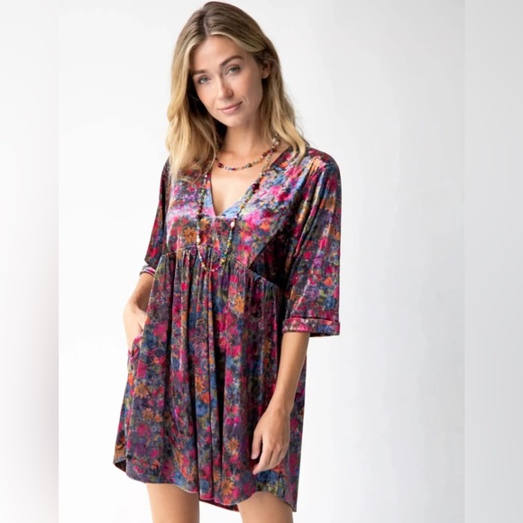 NATURAL LIFE Dresses & Skirts - Natural Life Stella Velvet Multicolor Dress Size Large Bohemian Fairy Romantic